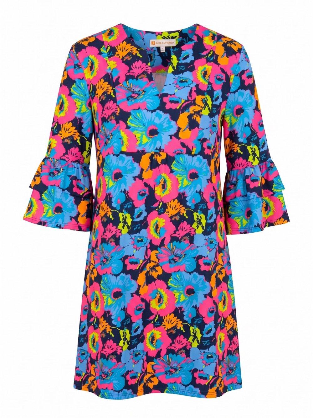 Jude Connally Neon Floral V-Neck Shift Dress